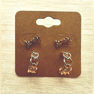 Gold chain half hoop and gold Honey post earrings.